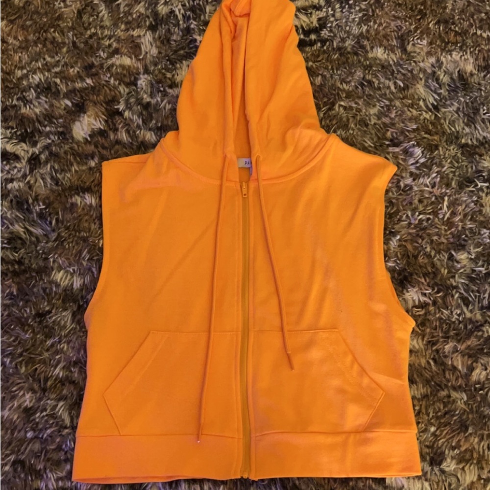 Orange sleeveless hoodie